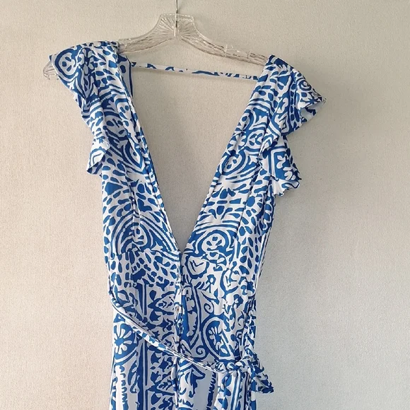 Maaji Blue and White Floral Wrap Maxi Dress - Picture 4 of 6